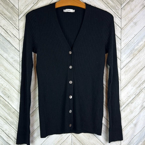 Vince Skinny Ribbed Knit Button Front V-Neck Cardigan m - Picture 1 of 10